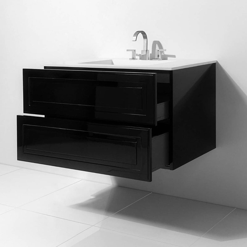 Alma 36.25" Wall Mounted Single Bathroom Vanity with Top, Nero Black