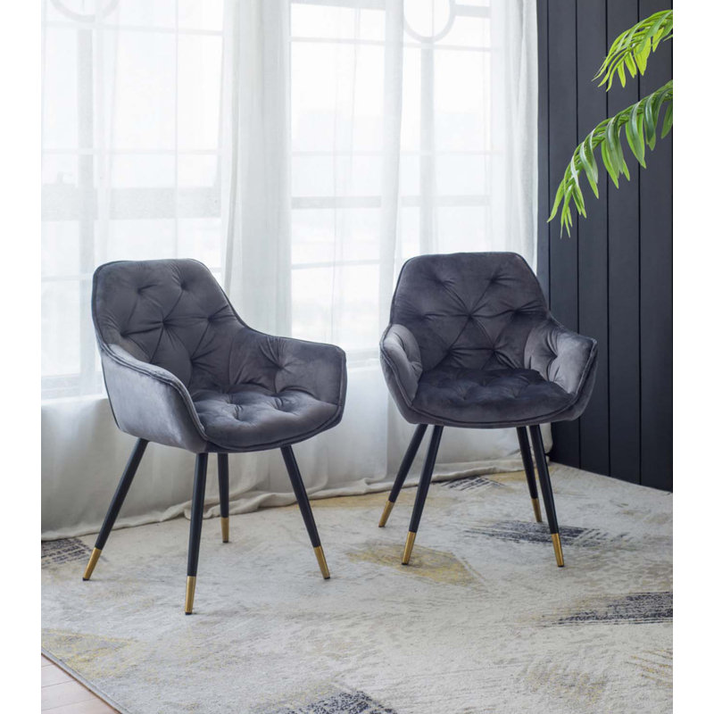 18'' H Tufted Velvet Armchair, Gray