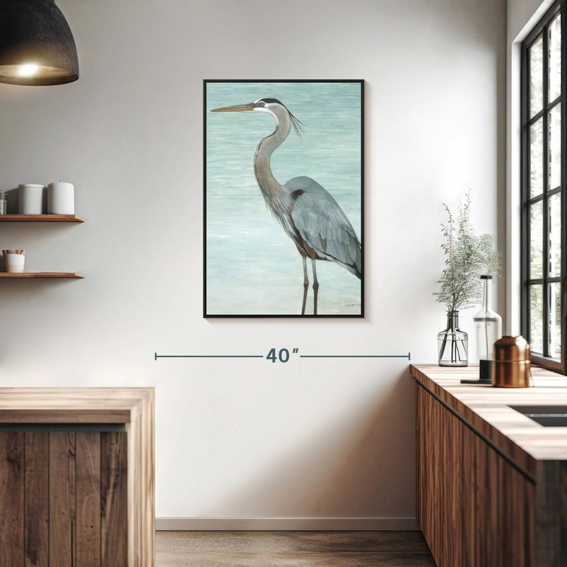 Grand héron, 25 po x 37 po, Cadre flottant noir