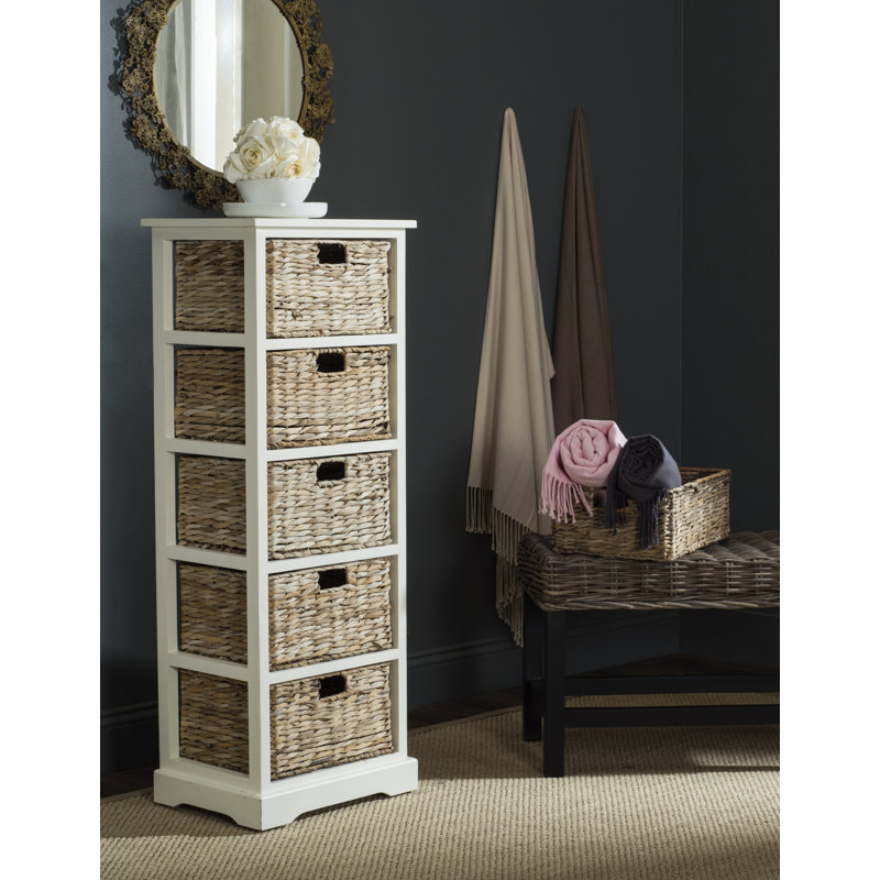 Chamaeleon Solid Wood 43.9 cm W Chest of 5 Drawers, Distressed White