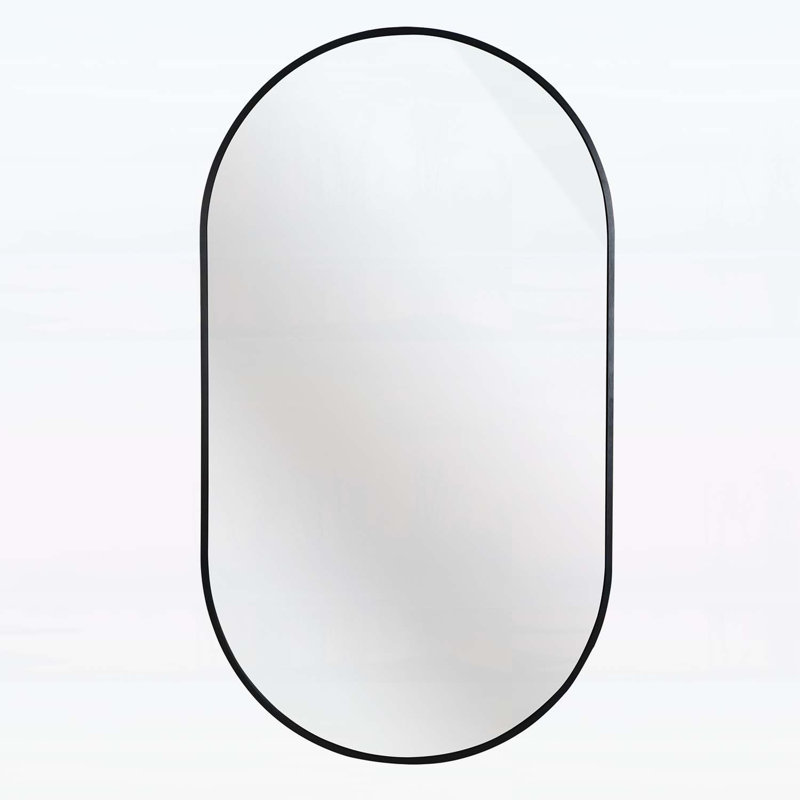 Élégant miroir ovale en métal, 28 po x 20 po, Noir
