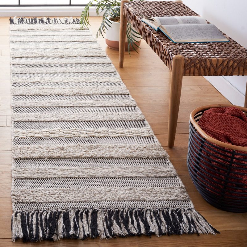 Tapis rayé en laine / coton Ailiedh Vermont, Tapis de couloir 2 pi 3 po x 9 pi
