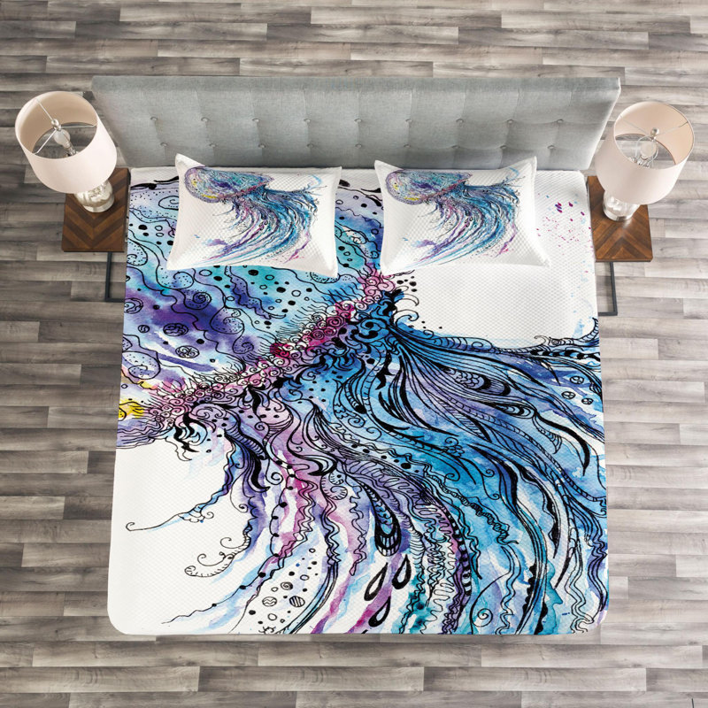 Modern & Contemporary Polyester Abstract Coverlet, King Coverlet + 2 Shams