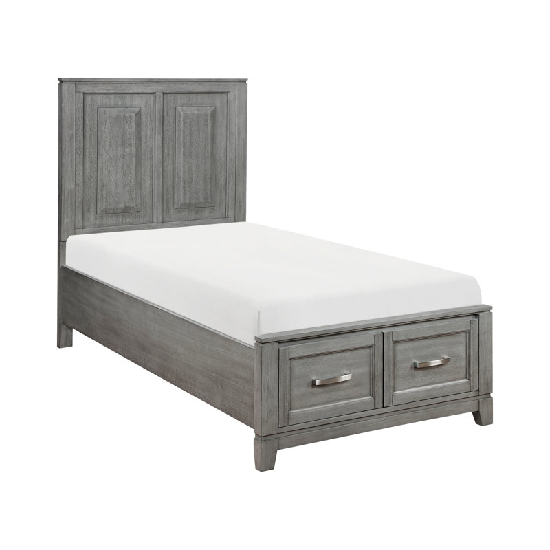 Mobilier de chambre à coucher simple en bois avec tiroirs de style transitionnel gris rustique 1 pièce, Lit simple