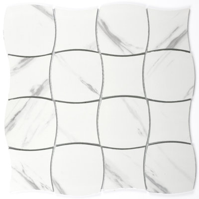 Art Deco White 3" x 3" Glass Mosaic Tile