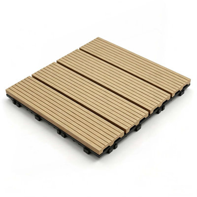 11.8-Inch Interlocking Wood Plastic Composite Waterproof Drainage Outdoor Deck Tiles for Balcony, Backyard, Poolside(25 Pack, 4 Panel)