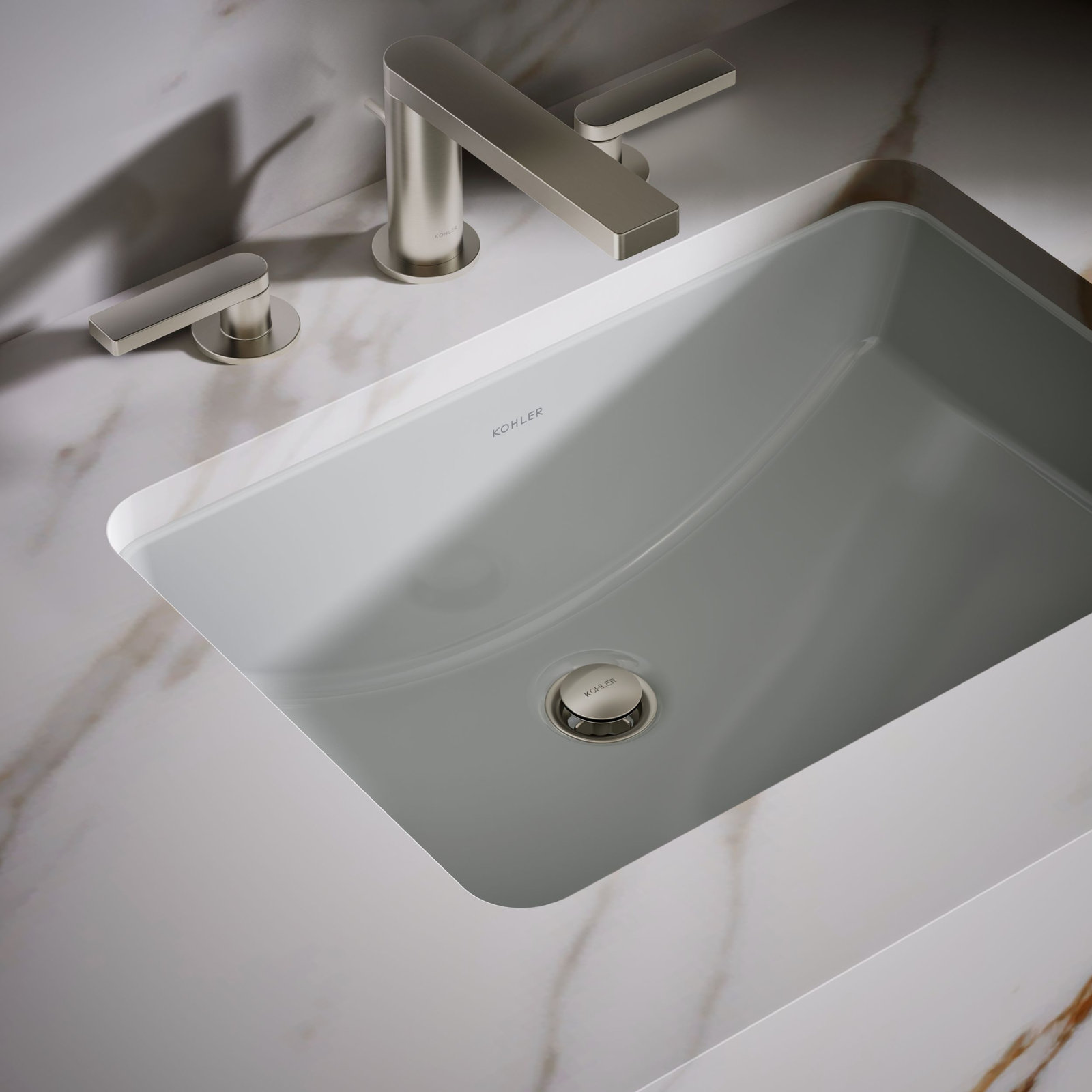Ladena Finish Vitreous China Rectangular Undermount Bathroom Sink with Overflow, Ice Gray
