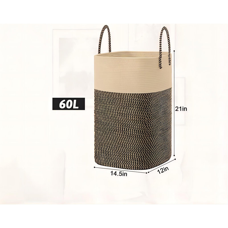 Laundry Basket,Woven Cotton Rope Laundry Hamper,Versatile Storage For Dirty Clothes,Baby Toys,And Blankets In Bathroom, Nursery,And Living Room (Jute, 60L)