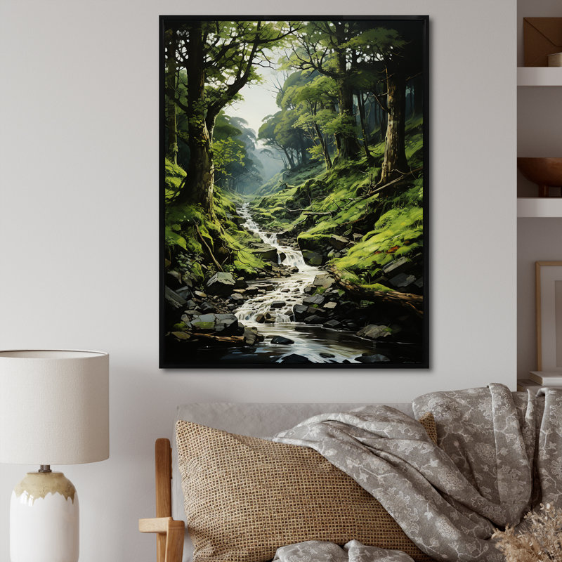 River Into Enchanted Woods, reproduction d'art sur toile, Cadre flottant noir, H 20 po x l 12 po x P 1 po