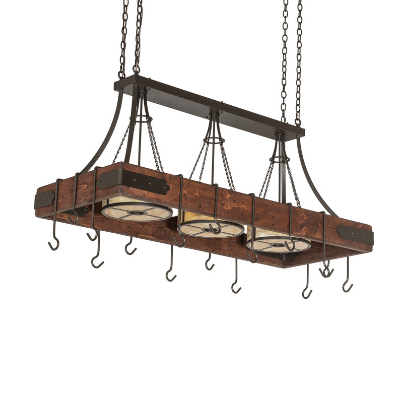 60" Long Steamboat 3 Light Pot Rack