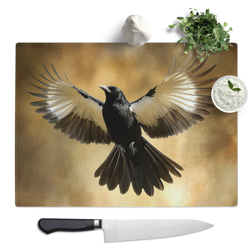 Magpie Digital Bird  Glass Chopping Board