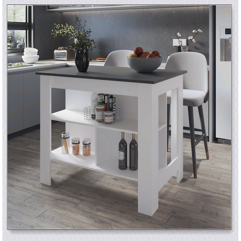 Taupe and White Kitchen Island with Open Storage, Perfect for Organized and Stylish Cooking Spaces, Taupe, White