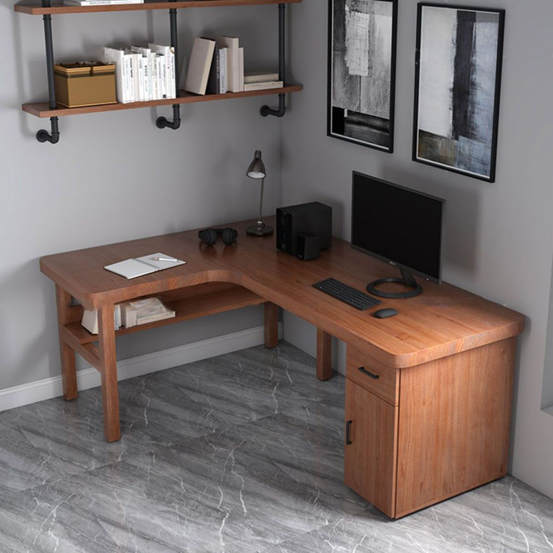 Bureau de direction en L en bois massif brun avec tiroirs, H 29,53 po x l 62,99 po x P 39,37 po, Retour à gauche