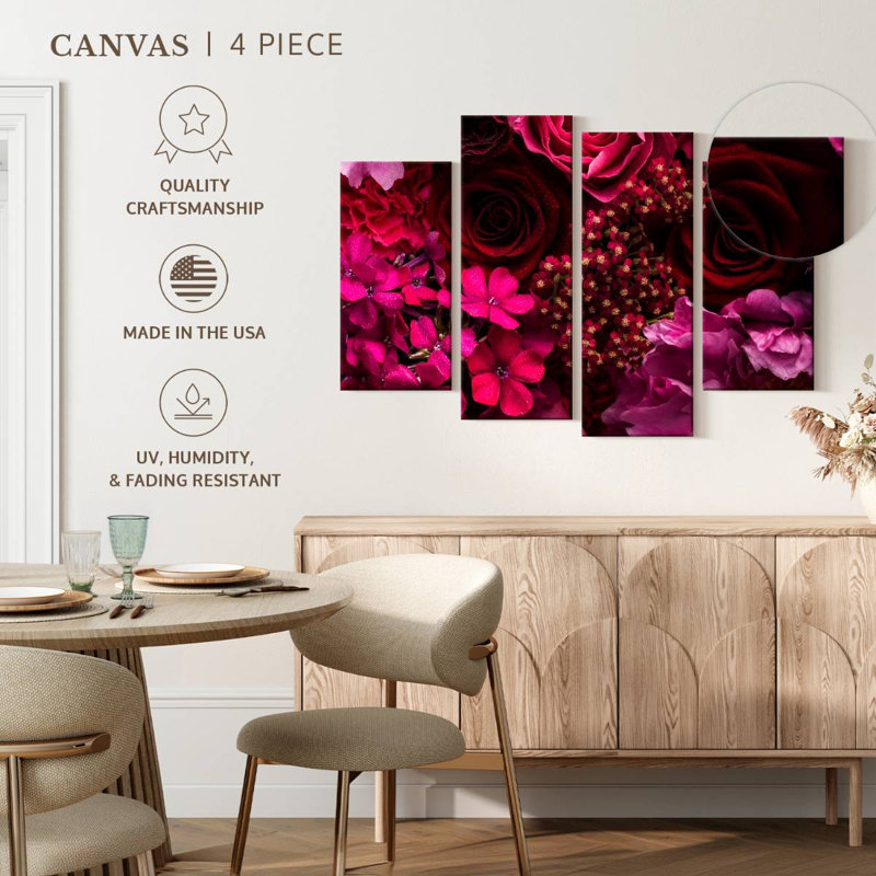 Harnek - fleurs rouges et roses, H 22 po x l 36 po
