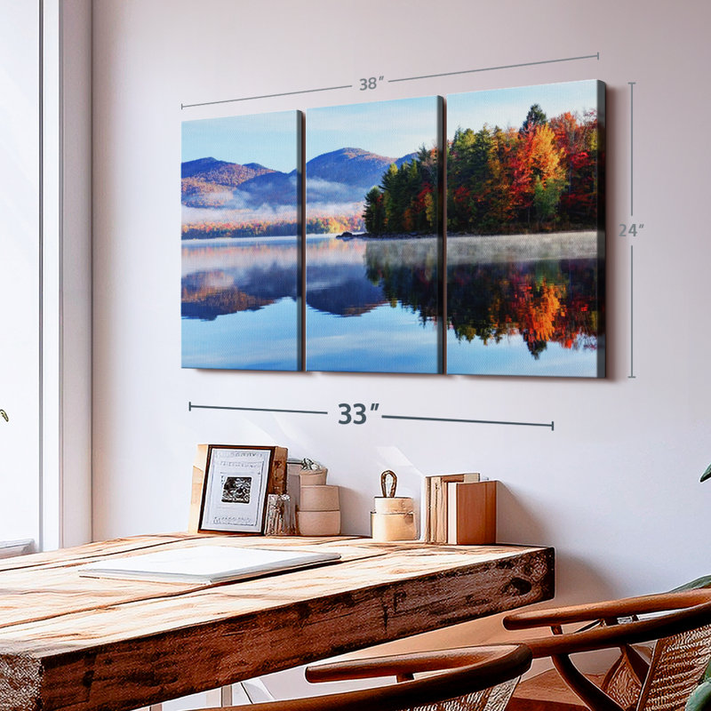 " Lake Vermont Reflection " 3 - Pieces on, 24" H x 38" W