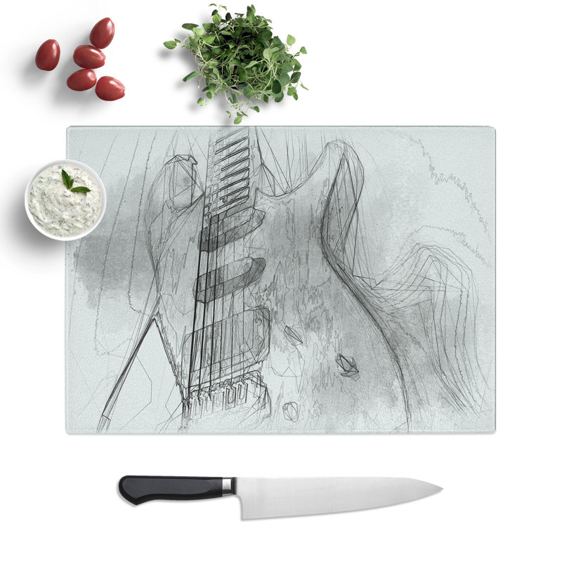 Electric Guitar Vol.2 Sketch Chopping Board, 0.4cm H x 20cm W x 28.5cm L