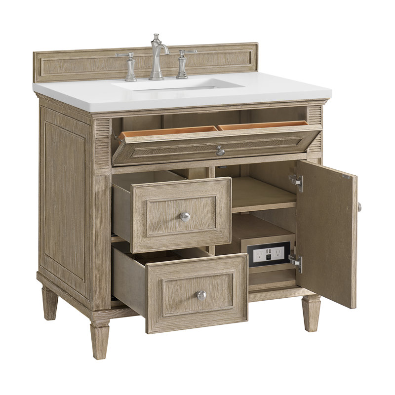 Lorelai 36'' W Single Vanity, Whitewashed Oak, White Zeus, 8" Widespread