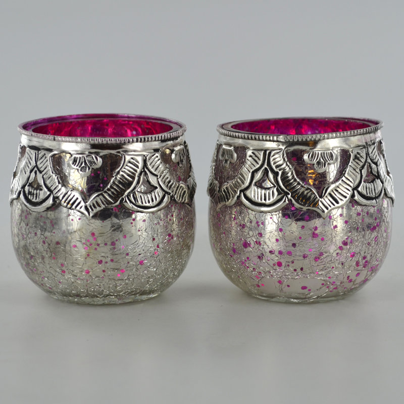2 Piece Glass Tabletop Votive Holder Set, Pink
