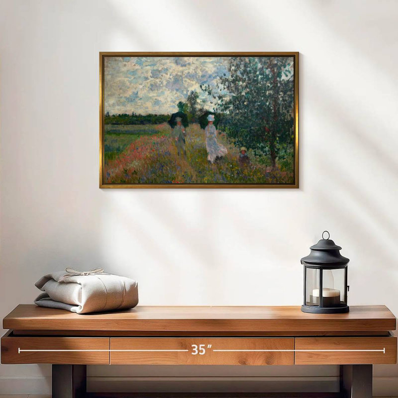 En promenade près d'Argenteuil, 19 po x 13 po, Cadre flottant doré