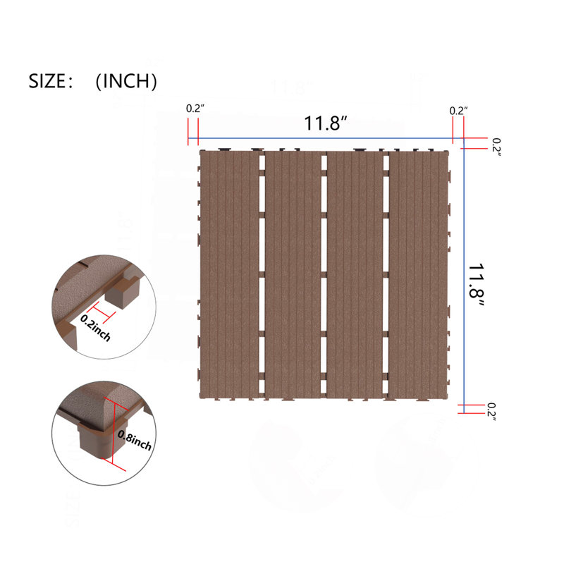 Carreaux de terrasse en plastique emboîtables, Brun