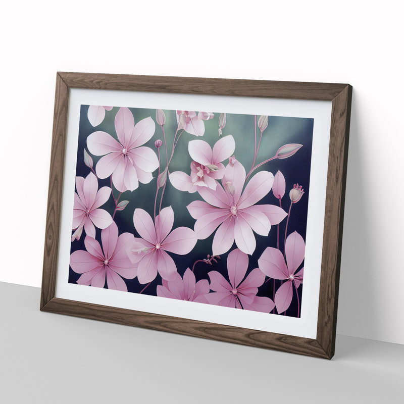 Cheerful Flowers - Single Picture Frame Print, 25cm H x 34cm W x 2cm D, Walnut