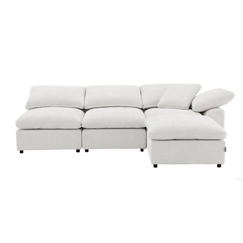 Canapé modulaire ivoire en lin 4 pièces avec repose-pieds