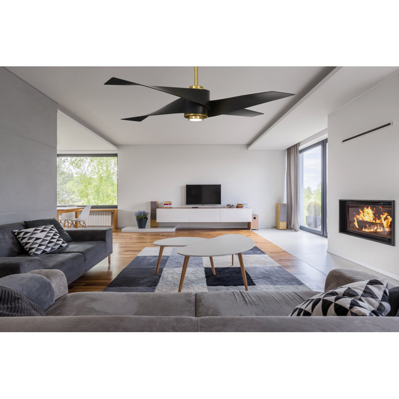 64" Artemis 4 Blade LED Standard Ceiling Fan with Light Kit Included, Soft Brass with Matte Black Blades