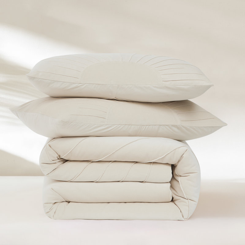 Solar Drift Velvet Cotton Comforter Set Cream 3 Piece Set Queen, Queen Comforter + 2 Standard Shams