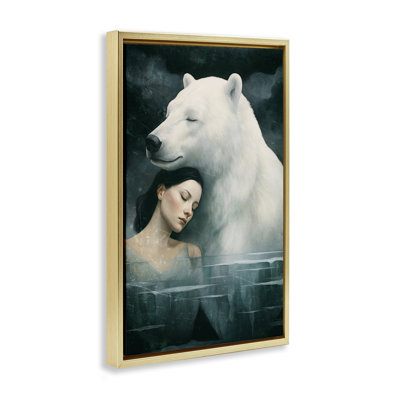 Toile flottante encadrée ours polaire et femme par Paula Belle Flores
