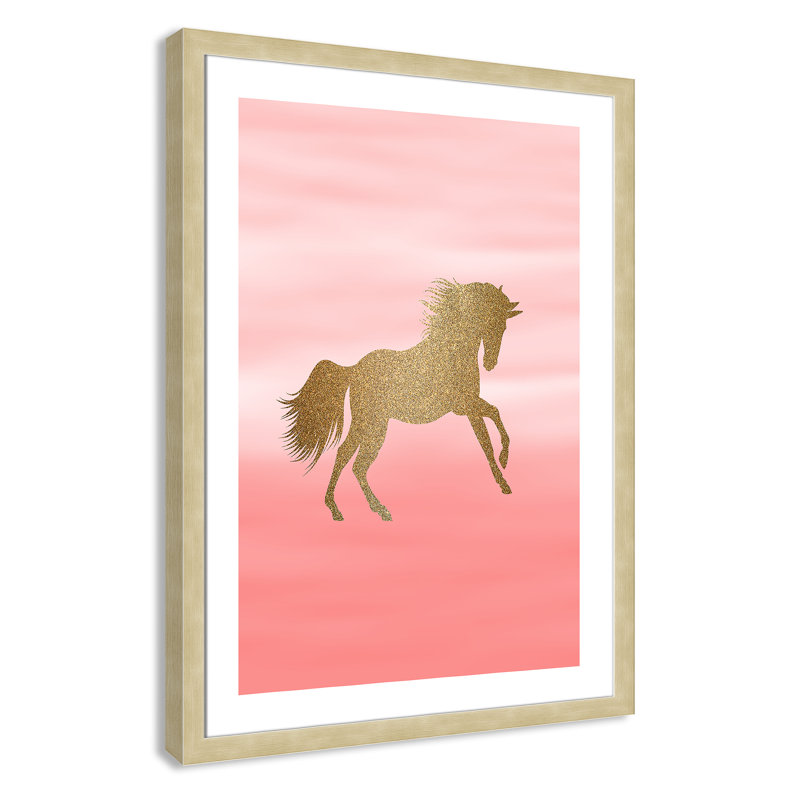 Art encadré ombré rose 1 ', H 34,5 po x l 24,5 po x P 0,6 po, Encadrement champagne