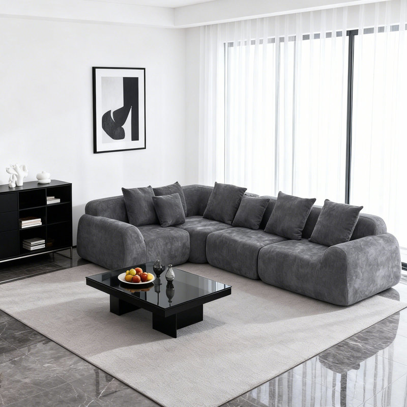 Canapé modulaire surdimensionné en velours courbé Boneless, Gris chenille