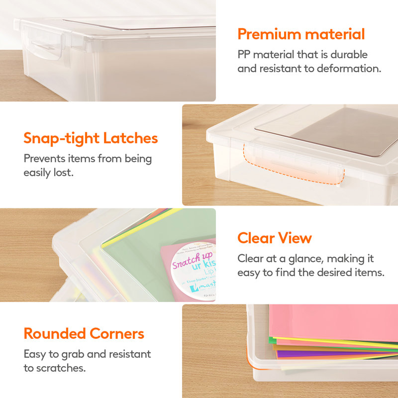 Boîte de rangement en plastique multi-usages avec couvercles à loquet, 6 boîtes de rangement transparentes pour papier A4, organisation de salle de classe, contenants de rangement pour jeux de société, artisanat, documents, magazines, fournitures d'a