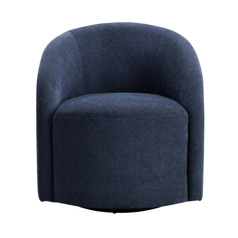 Fauteuil pivotant bleu à 360 degrés, tissu luxueux, fabrication moderne en bois massif à dossier en contreplaqué, confortable