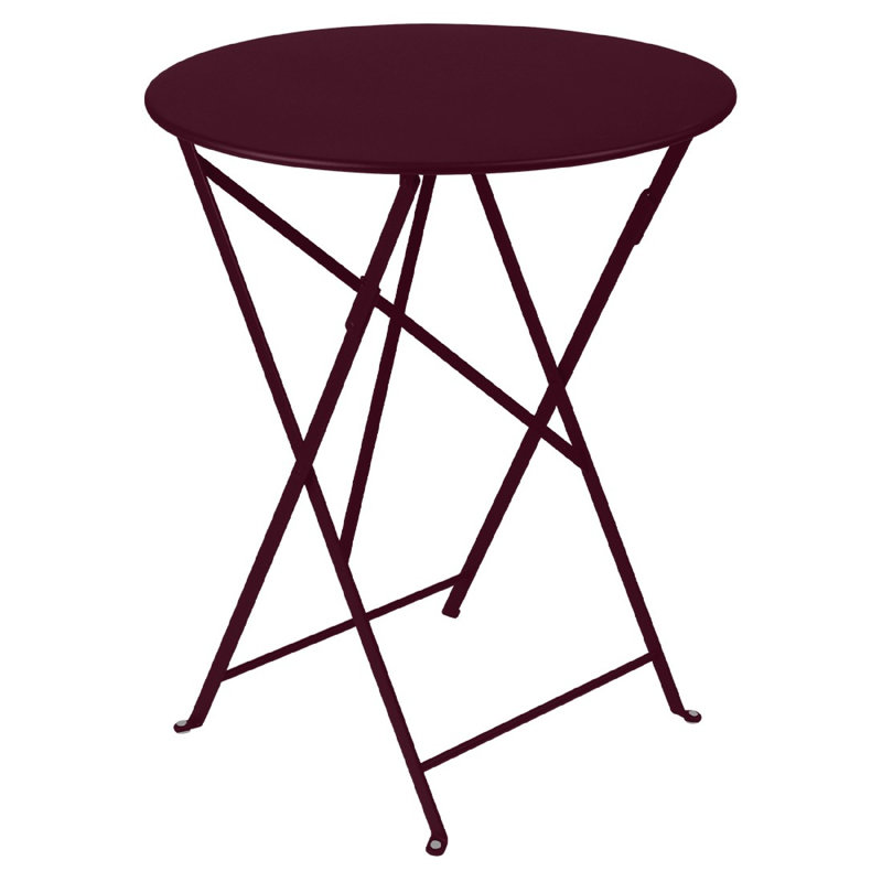 Bistro Round Metal Folding Outdoor Bistro Table With Umbrella Hole , in. W in. D, Black Cherry, 29" H x 24" W x 24" L