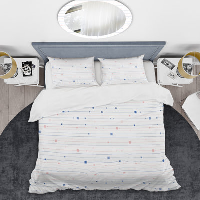 Ensemble de housse de couette à rayures horizontales blanches - Polyester en microfibre