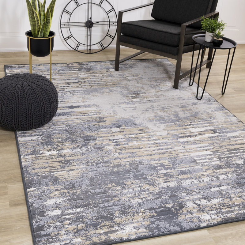 Tapis abstrait bleu Lilith, Rectangle 2 pi x 3 pi 11 po