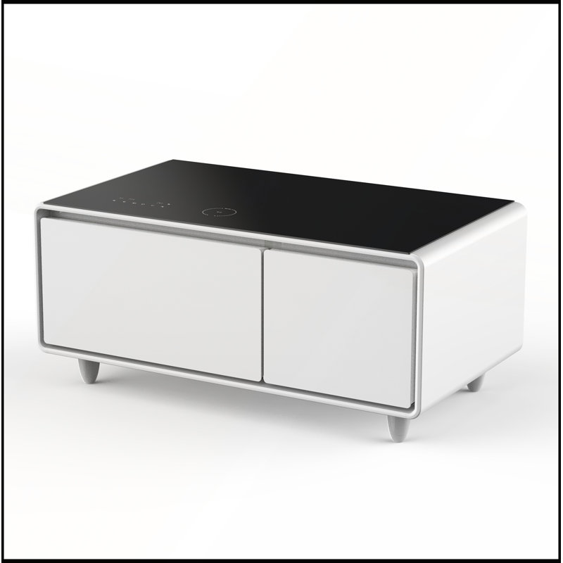 Table basse moderne et intelligente avec réfrigérateur intégré, haut-parleur Bluetooth, chargement sans fil et commande tactile pour une commodité ultime