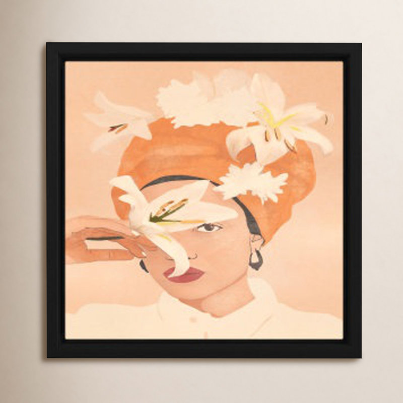 «Girl with Flowers Illustration» par plombart, Toile encadrée noire, Non, H 12 po x l 12 po x P 2 po