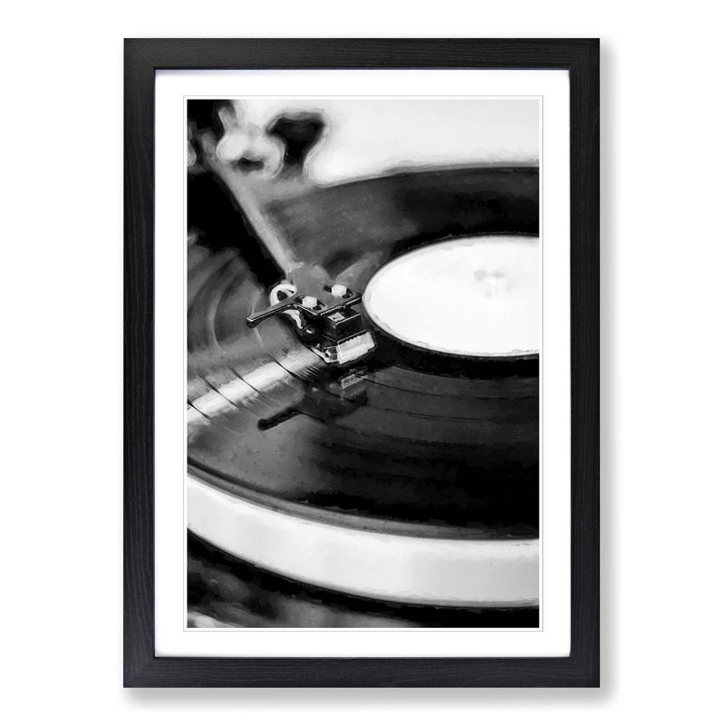 Vinyl Record Player - Picture Frame Photograph Print on MDF, 91cm H x 60cm W x 2cm D, Black