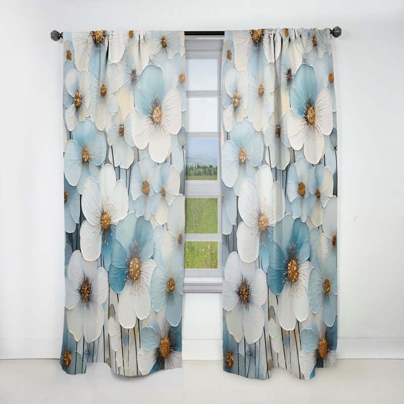 Bleu et blanc minimalisme Pensies Garden Zen - Rideau traditionnel - Velours obscurcissant - 1 panneau, L 52 po x L 95 po