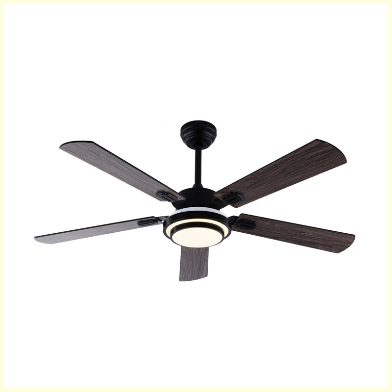 Ventilateur de plafond 52 pouces avec lumière et télécommande, 5 pales en bois massif