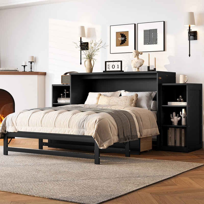 Space-Saving Full Murphy Bed With Storage, Dark Gray