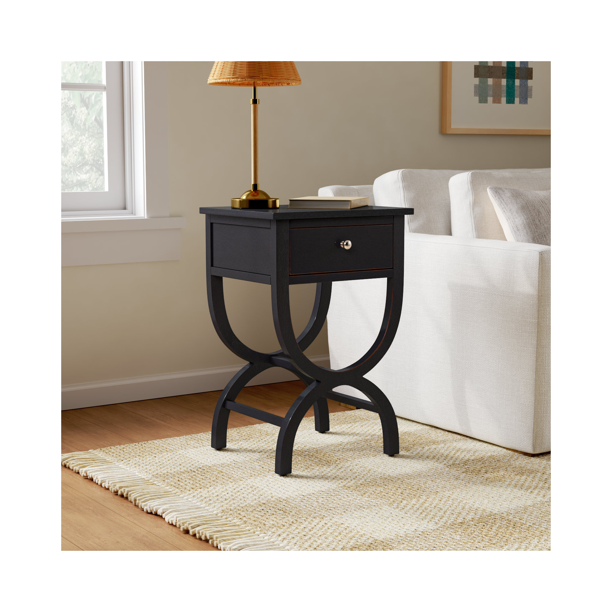 Floris End Table With Storage, Black