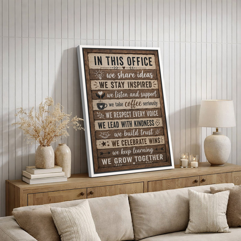 «Rustic Office Rules», inspiration, impression sur toile, impression sur toile encadrée, 36" H x 24" W x 1.5" D, White Frame