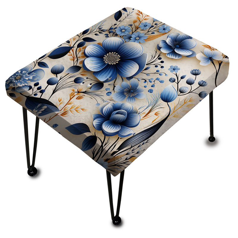 Bleu et blanc Mystic Reverie Blooming Delights - Repose-pieds rectangulaire floral