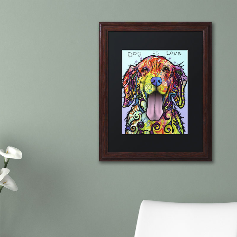 « dog is love » par dean russo, impression encadrée, H 20 po x l 16 po x P 0,5 po, Cadre brun, Noir