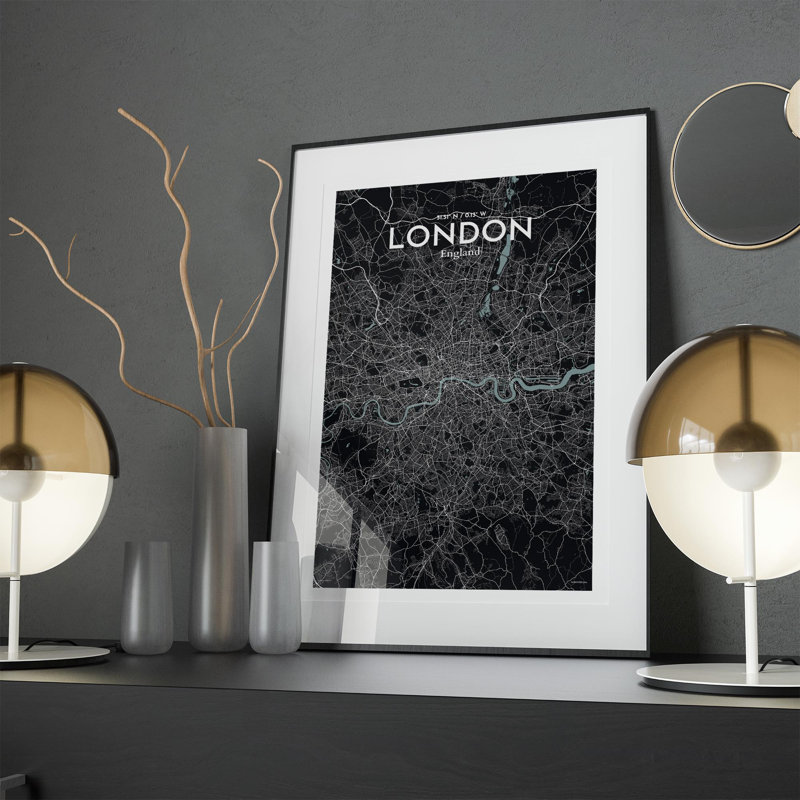 London City Map In Midnight - No Frame Print, 17cm H x 11cm W x 0.05cm D