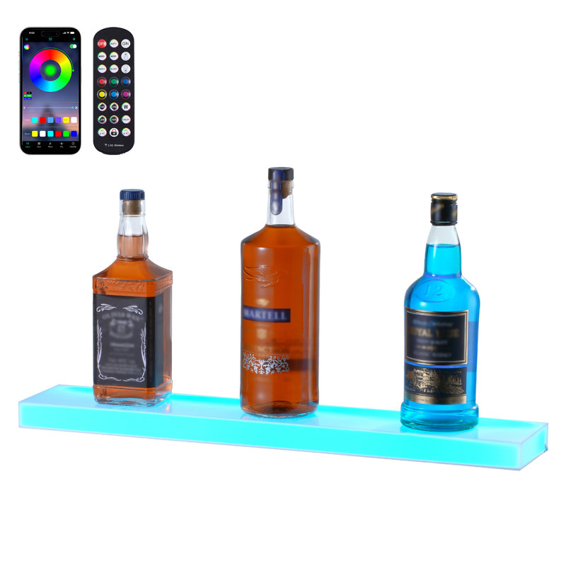 Wrought Studio Wall Mounted LED Lighted Liquor Bottle Display Home Bar Shelf 1-Step, 1.26" H x 23.62" W x 4.49" D