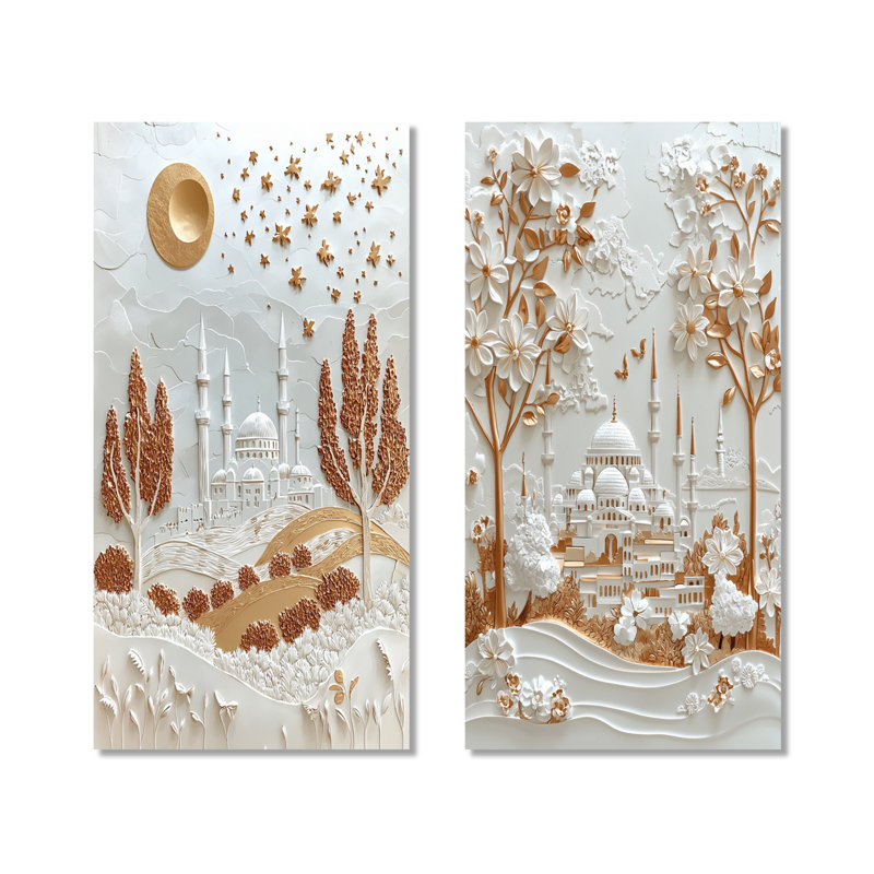 Ensemble de 2 pièces d'art en or doré Turquie I, H 40 po x l 40 po, Toile tendue sur cadre, Ne s’applique pas