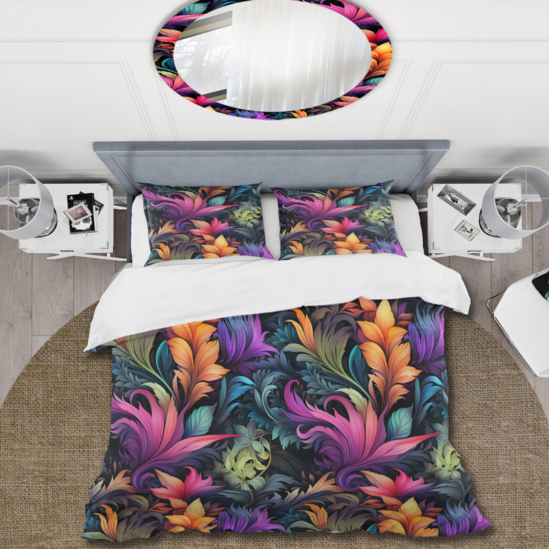 Ensemble de housse de couette Neon Foliage, Housse de couette pour grand lit et 2 taies décor